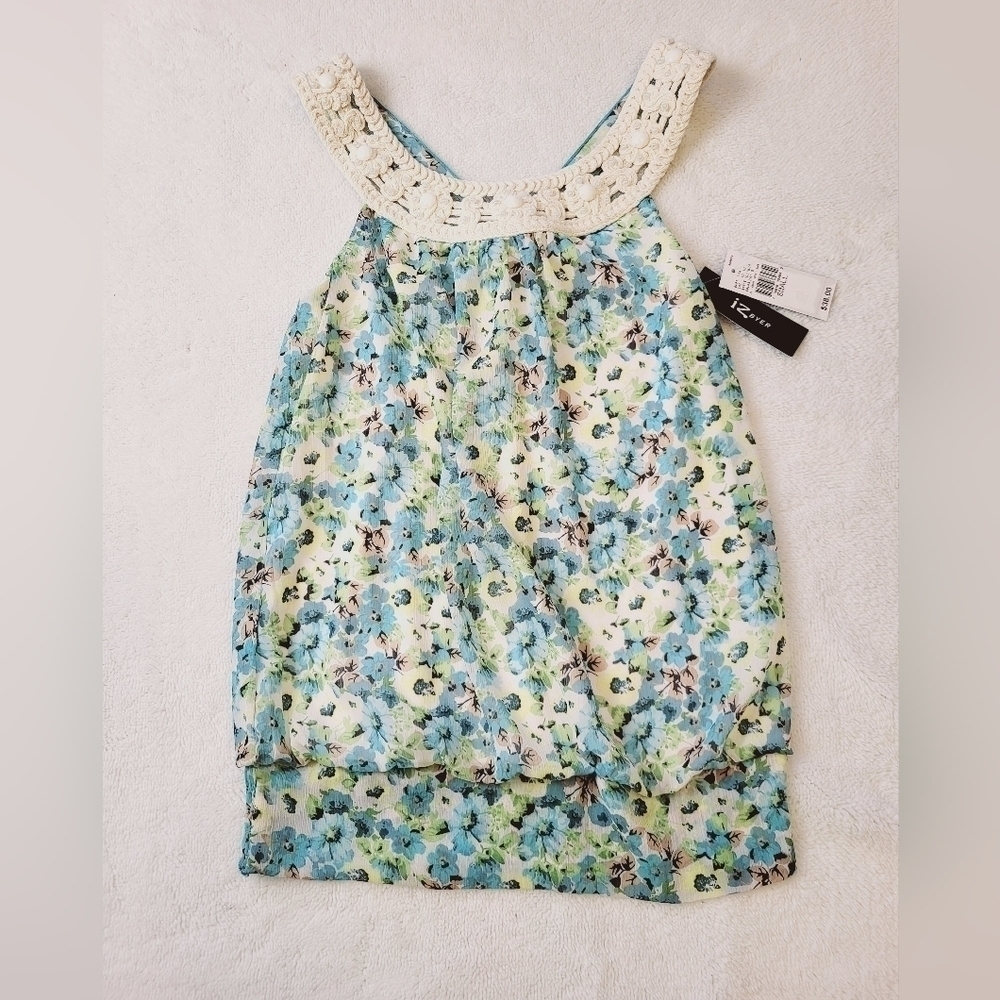 IZ Byer Pastel Blues and Greens Floral Top Women's Size Small NWT